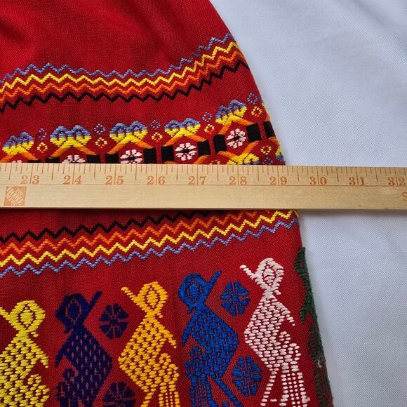 Handmade Guatemalan Red Mexican Skirt Colorful Embroidered Peasant Ethnic XL - Picture 9 of 13